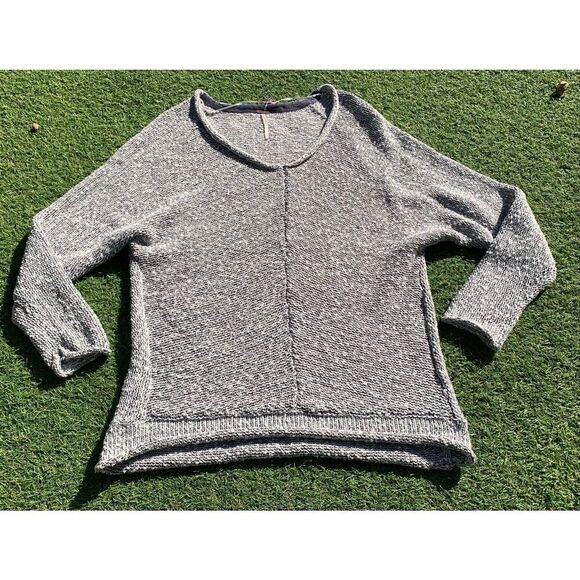 Free People Bright Lights V Neck BOHO black white Sweater sz L - Picture 2 of 7